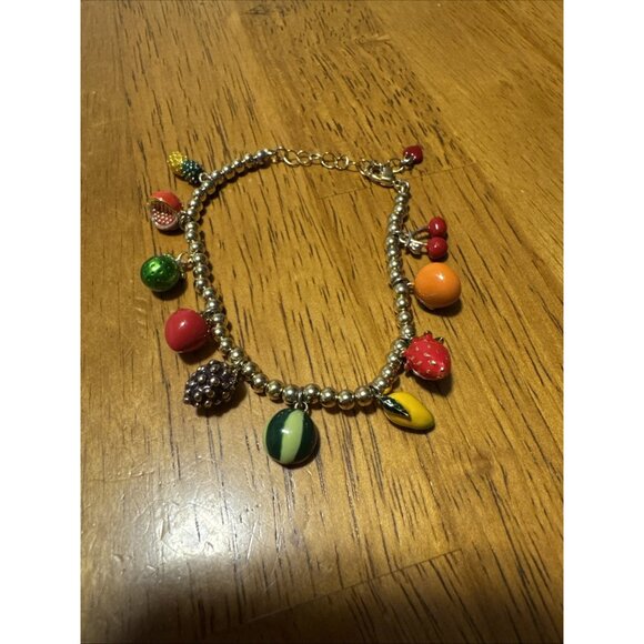 🍒Piper K Multi Fruit Charm Adjustable Charm Bracelet with Gold Bead Chain NWOB - Picture 4 of 6